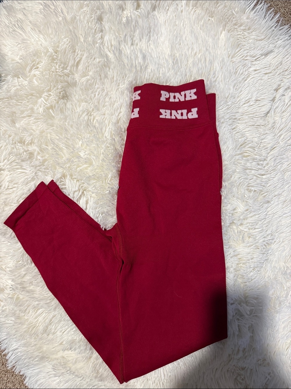PINK Victoria's Secret Seamless Leggings in Deep Red with Logo Waistband